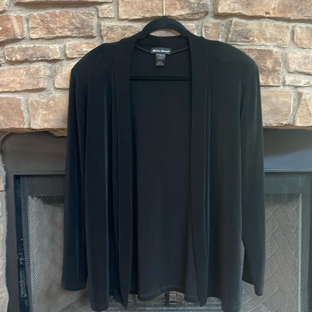 Made In Heaven black cardigan with padded shoulders. Size Large